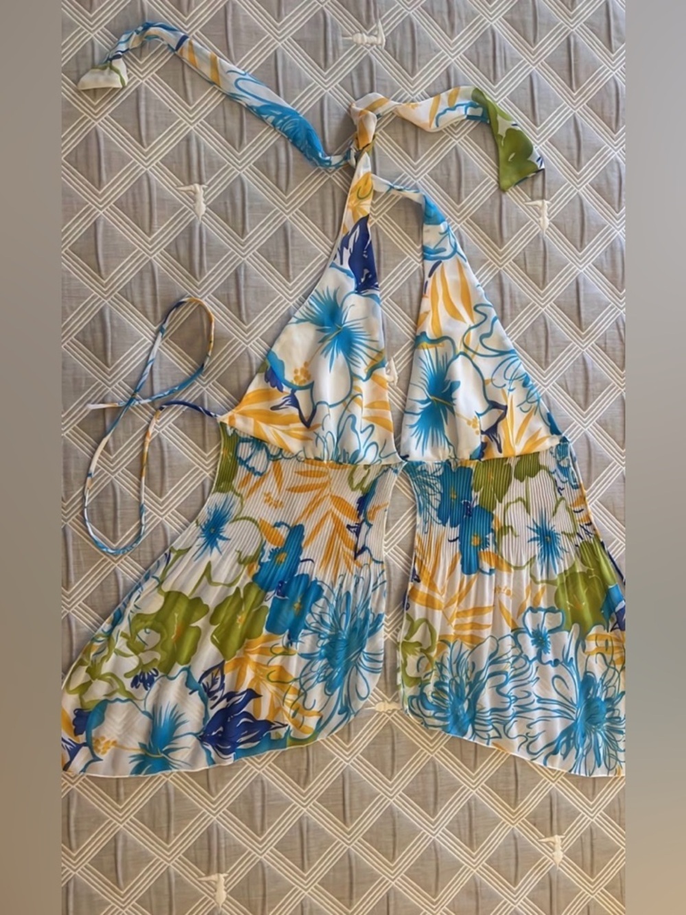 Halter festival Floral Maxi Dress Top in Blue, Yellow & Green